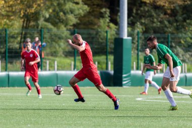Zagreb, Hırvatistan - 21 Ekim 2017: Üçüncü Hırvat Futbol Ligi Nk Maksimir - Nk Spansko. Futbol sahasında oynayan oyuncular