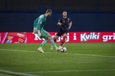 Zagreb, Hırvatistan - 15 Kasım 2018: Uefa Milletler Ligi futbol karşılaşması Hırvatistan ve İspanya. Eylemde David de Gea (1) (Gk)