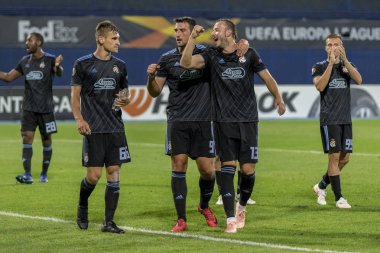 Zagreb, Hırvatistan - 20 Eylül 2018: Uefa Avrupa Ligi 2018 / 2019, Gnk Dinamo vs. Sk Fenerbahçe. Dinamo oyuncuları zaferi kutluyor