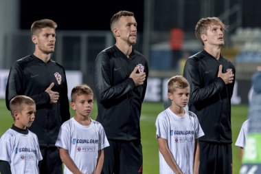 Rijeka, Hırvatistan - 12 Ekim 2018: Uefa Uluslar Ligi maçı Hırvatistan - İngiltere. Hırvat futbolcular kadroda 