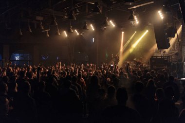 ZAGREB, CROATIA - DECEMBER 09, 2018: Hard Rock band The Picturebooks performing in Tvornica Kulture (Culture Factory) in Zagreb, Croatia. The Picturebooks performing on stage.