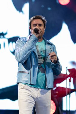 ZAGREB, CROATIA - AUGUST 29, 2017:Duran Duran Paper gods on tour 2017 at Salata Zagreb. Simon Le Bon singer of the band Duran Duran on stag