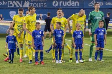 Zagreb, Hırvatistan - 14 Ağustos 2018: Uefa Şampiyonları Leauge eleme turu. Gnk Dinamo, Fc Astana 'ya karşı. Fc Astana Oyuncuları Sıralaması