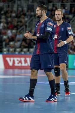 Zagreb, Hırvatistan - 29 Eylül 2018: Ehf man 's Championship League. PD Zagreb, Paris Saint-Germain 'e karşı. Eylemde Karabatik Nikola (44)