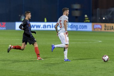 ZAGREB, CROATIA - NOVEMBER 15, 2018: UEFA Nations League football match Croatia vs. Spain. In action Saul Niguez (6) and Andrej Kramaric (9)