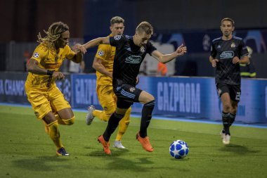 Zagreb, Hırvatistan - 28 Ağustos 2018: Uefa Şampiyonlar Ligi Playoffları, Gnk Dinamo ve Bsc Young Boys. Etkinlikte Mislav Orsiç (99)