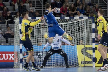 Zagreb, Hırvatistan - 29 Kasım 2017: Ehf Velux Şampiyonlar Ligi PPD Zagreb - Rhein-Neckar Lowen. Damir Bianiç (77)