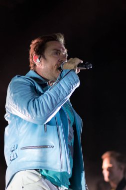 ZAGREB, CROATIA - AUGUST 29, 2017:Duran Duran Paper gods on tour 2017 at Salata Zagreb. Simon Le Bon singer of the band Duran Duran on stag