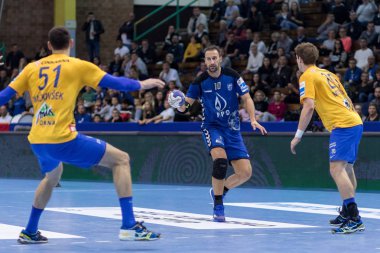 ZAGREB, CROATIA - SEPTEMBER 19, 2017: SEHA League PPD Zagreb VS RK Celje Pivovarna Lasko. VORI Igor (10) with ball