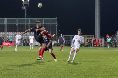 Rijeka, Hırvatistan - 12 Ekim 2018: Uefa Uluslar Ligi maçı Hırvatistan - İngiltere. Eylem Dejan Lovren (6) 