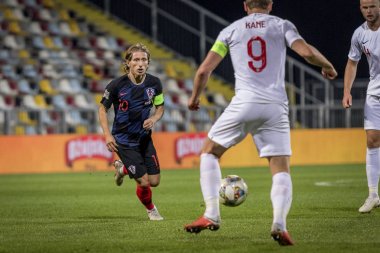 Rijeka, Hırvatistan - 12 Ekim 2018: Uefa Uluslar Ligi maçı Hırvatistan - İngiltere. Luka Modric (10)