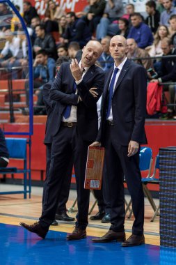 ZAGREB, CROATIA - OCTOBER 15, 2017: ABA league KK Cibona Zagreb vs. KK Cedevita. Jurij Zdovc (Coach