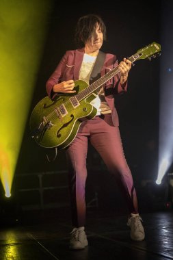 Zagreb, Hırvatistan - 30 Eylül 2018: İskoçyalı Texas grubu Dom Sportova 'da sahne aldı. Sharleen Spiteri sahnede.