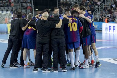 Zagreb, Hırvatistan - 23 Kasım 2017: Ehf Velux Şampiyonlar Ligi PD Zagreb - Fc Barcelona Lassa. Barselona hentbol takımı molası
