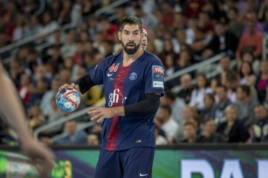 Zagreb, Hırvatistan - 29 Eylül 2018: Ehf man 's Championship League. PD Zagreb, Paris Saint-Germain 'e karşı. Eylemde Karabatik Nikola (44)