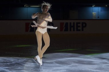 ZAGREB, CROATIA - DECEMBER 08, 2018: Figure skating competition 51 Golden Spin of Zagreb 2018 gala. Ice skaters in action