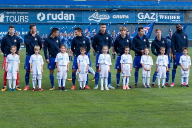 Zagreb, Hırvatistan - 28 Ekim 2017: Gnk Dinamo ile Hnk Rijeka arasındaki Hırvatistan İlk Futbol Ligi maçı. Dinamo oyuncuları