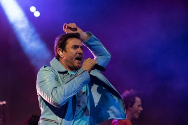 ZAGREB, CROATIA - AUGUST 29, 2017:Duran Duran Paper gods on tour 2017 at Salata Zagreb. Simon Le Bon singer of the band Duran Duran on stag