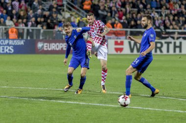 Rijeka, Hırvatistan - 06 Ekim 2017: 2018 Fifa Dünya Kupası Rusya Avrupa elemeleri. Hırvatistan - Finlandiya. Marcelo Brozovic (11) iş başında