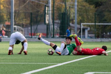 Zagreb, Hırvatistan - 21 Ekim 2017: Üçüncü Hırvat Futbol Ligi Nk Maksimir - Nk Spansko. Futbol sahasında oynayan oyuncular