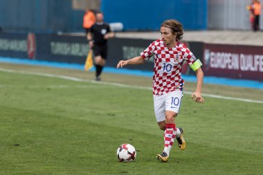 ZAGREB, CROATIA - SEPTEMBER 03, 2017: European qualifier for 2018 FIFA World Cup Russia. Croatia vs Kosovo. Luka MODRIC (10) in action