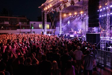 Zagreb, Hırvatistan - 27 Haziran 2017: Zagreb Rockfest. The Cult grubu sahnede. 