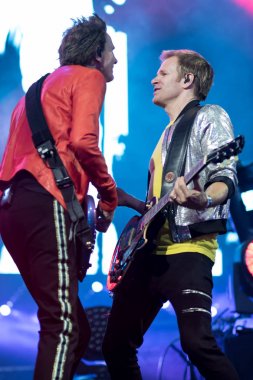 ZAGREB, CROATIA - AUGUST 29, 2017:Duran Duran Paper gods on tour 2017 at Salata Zagreb. Dominic Brown guitarist of the band Duran Duran on stag