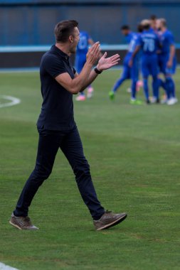 Zagreb, Hırvatistan - 06 Ağustos 2017: Gnk Dinamo, Hnk Hajduk 'a karşı Hırvatistan' ın ilk futbol ligi maçı. Mario Cvitanovic Dinamo koçu 
