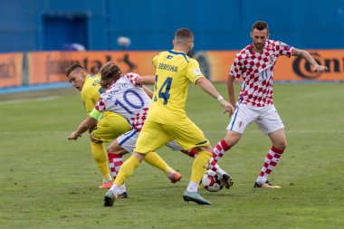 ZAGREB, CROATIA - SEPTEMBER 03, 2017: European qualifier for 2018 FIFA World CUp Russia. Croatia vs Kosovo. Luka MODRIC (10) and Valon Berisha (14)