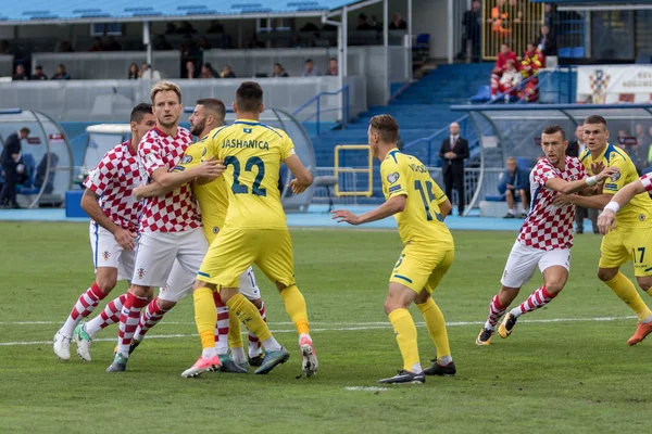 ZAGREB, CROATIA - SEPTEMBER 03, 2017: European qualifier for 2018 FIFA World CUp Russia. Croatia vs Kosovo. Ivan RAKITIC (7) and Ivan PERISIC (4)