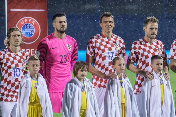 ZAGREB, CROATIA - SEPTEMBER 02, 2017: European qualifier for 2018 FIFA World CUp Russia. Croatia vs Kosovo. Croatian national team lineup 