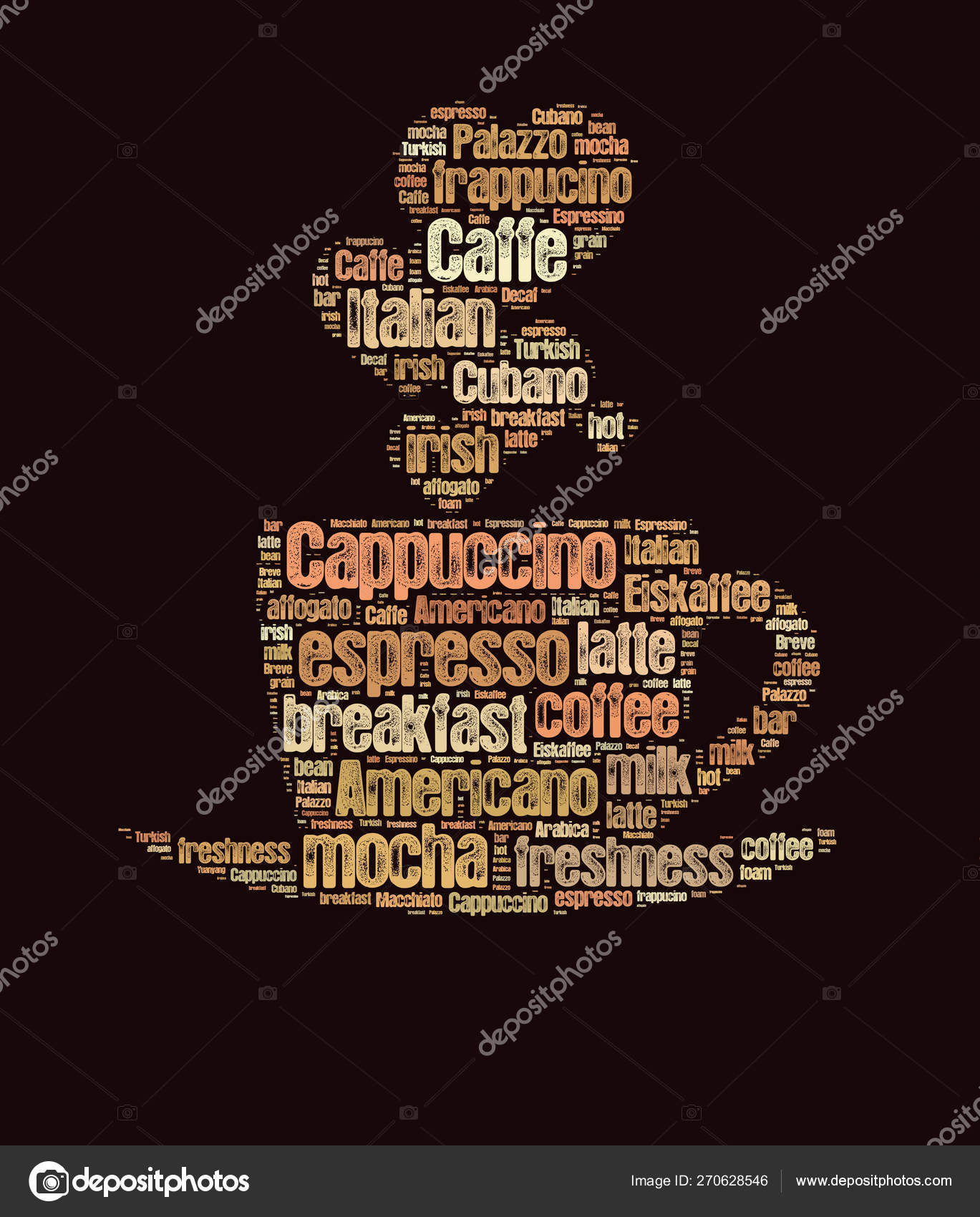 Coffee Word Cloud Words Related Coffee Shape Coffee Mug Stock Photo by