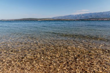 Sığ berrak deniz suyu, Novigrad Dalmaçya sahilde, Hırvatistan