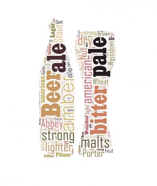 Şişe ve cam şeklinde bira kelime bulut