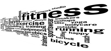 Fitness kelime bulut. Egzersiz tipografi arka plan. 