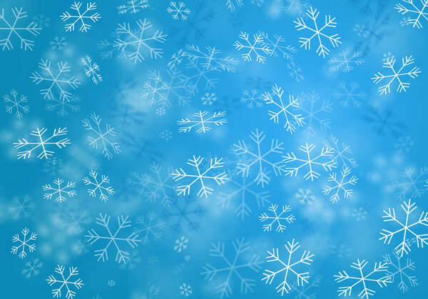 Снежинки от белого до синего на синем фоне

