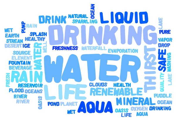 Água Palavras Relacionadas Nuvem Palavras Fundo Tipografia Água — Fotografia de Stock