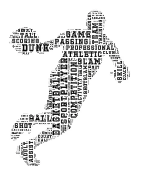 Basketbalspeler Word Wolk Basketbal Typografie Achtergrond — Stockfoto