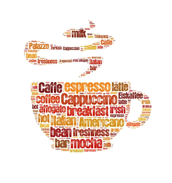 Shluk Kávového Slova Slova Vztahující Kávě Tvaru Kávového Šálku — Stock fotografie