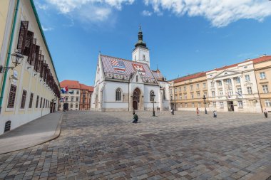 ZAGREB, CROATIA - MAY 07, 2016: ZAGREB, CROATIA - MAY 07, 2016: St' Mark's square and the Church of St. Mark, Zagreb, Croatia