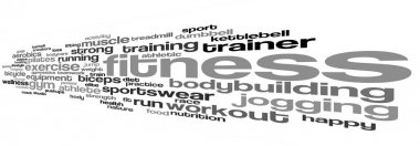 Fitness kelime bulut. Egzersiz tipografi arka plan. 