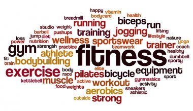 Fitness kelime bulut. Egzersiz tipografi arka plan. 