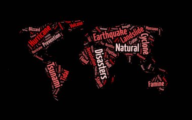 Dünya şeklinde doğal afetler kelime bulut, arka plan