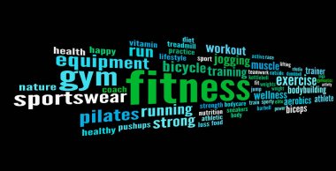 Fitness kelime bulut. Egzersiz tipografi arka plan. 
