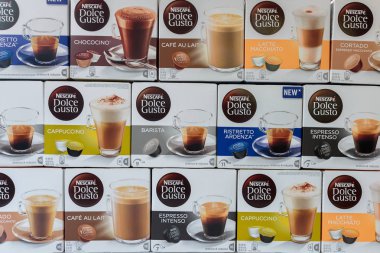 ZAGREB, CROATIA - SEPTEMBER 23, 2016: Boxes of different kinds of Nescafe Dolce Gusto drinks