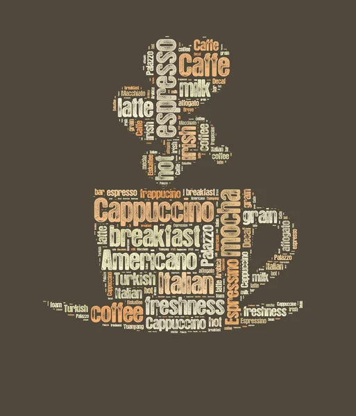 Coffee Word Cloud Ord Med Anknytning Till Kaffe Form Kaffe — Stockfoto