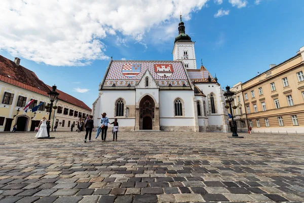 Záhřeb Chorvatsko Května 2016 Náměstí Marka Kostel Marka Záhřeb Chorvatsko — Stock fotografie