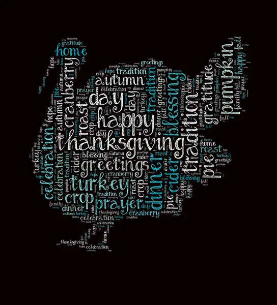 七面鳥の形をした感謝祭の日の単語雲 — ストック写真
