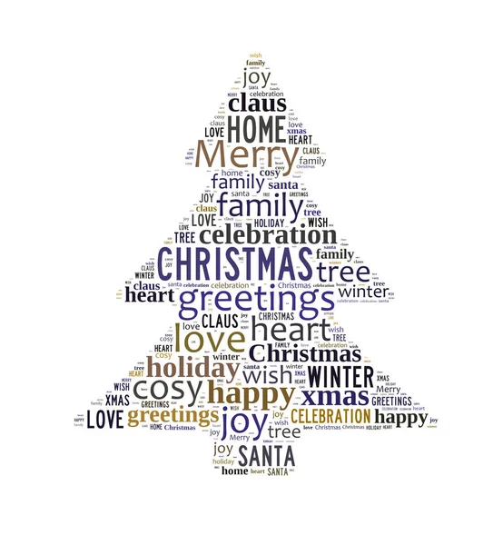 Merry Christmas Word Cloud Shaped Christmas Tree — Stock Photo, Image