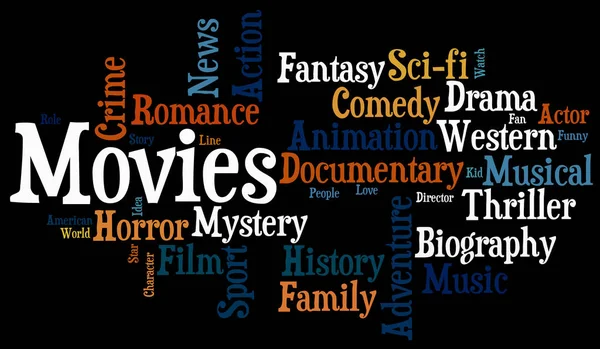 Filmler kelime bulut. Film tipografi arka planı. 